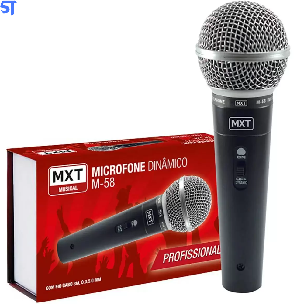 Microfone Com Fio Profissional - M-58 - MXT - Cabo Com 3 metros
